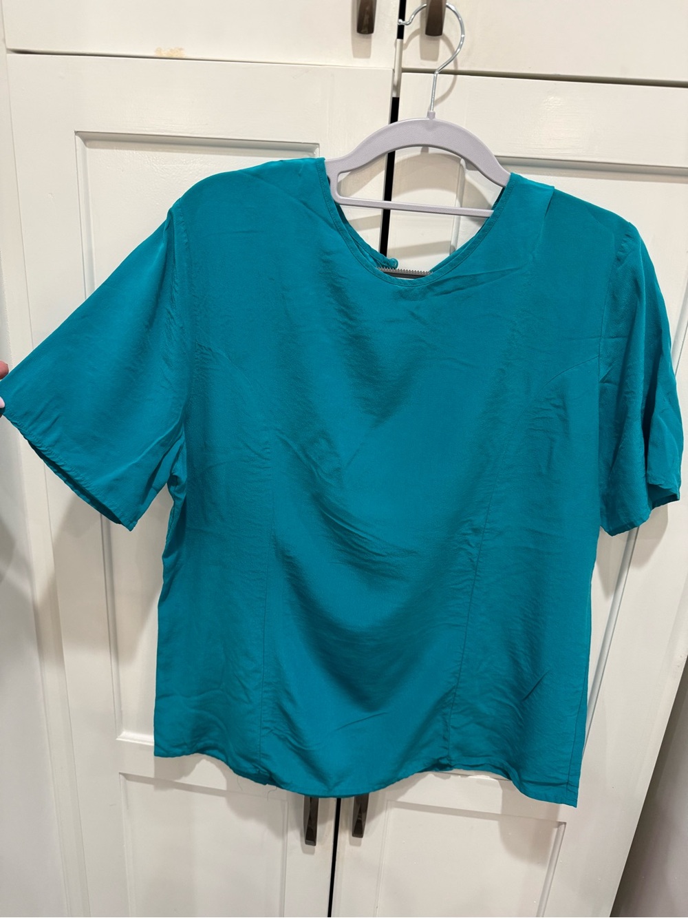 Casual Corner 100% Silk Turquoise Teal Short Sleeve Blouse Women’s